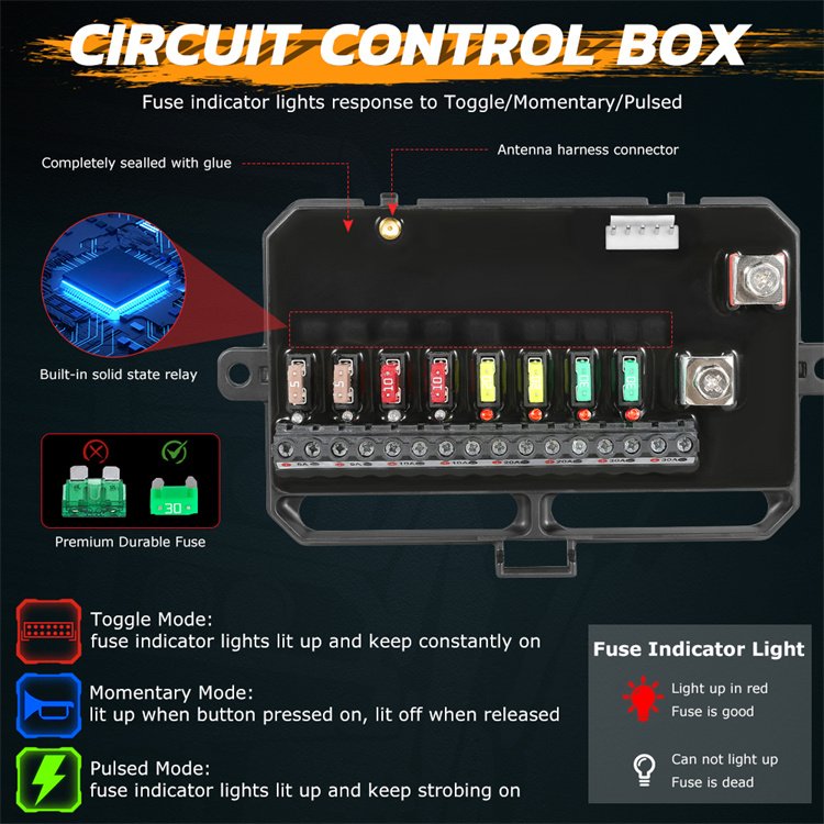 12V Phone App and Wireless Remote Control Led Light Bar on Off Multifunction RGB 8 Gang Switch Panel