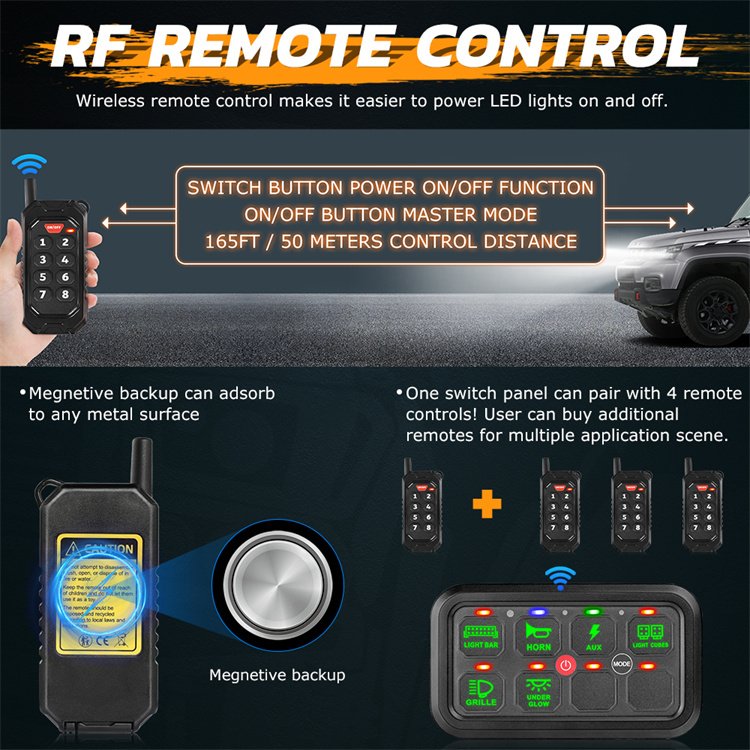12V Phone App and Wireless Remote Control Led Light Bar on Off Multifunction RGB 8 Gang Switch Panel