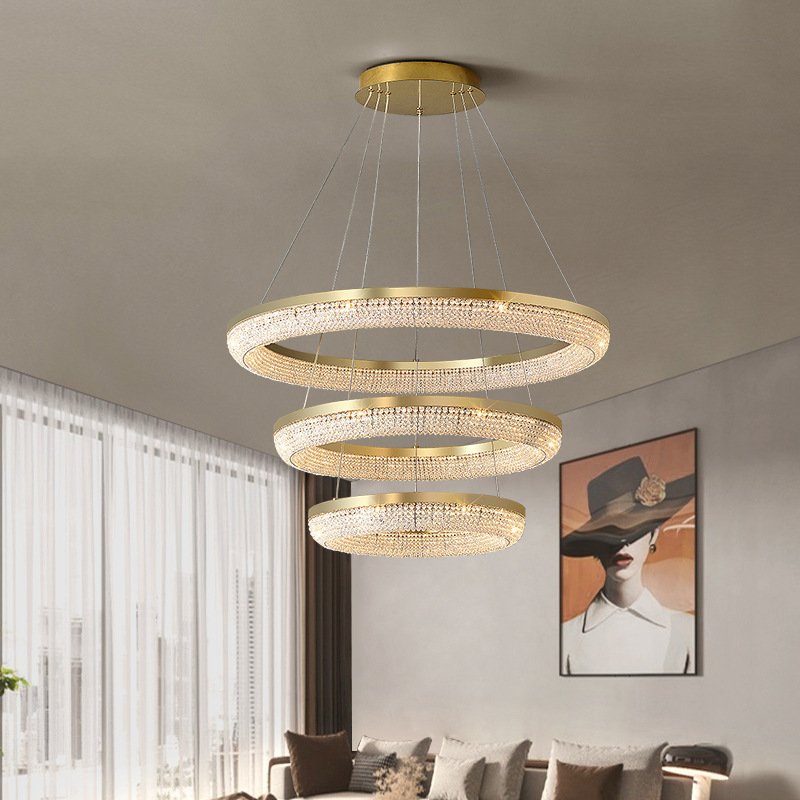 NEW BAHE Lights for Home Luxury Stainless Steel K9 Crystal Light Ring Living Dining Room Tassel Chandelier for Home