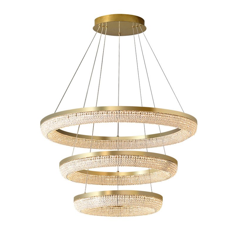 NEW BAHE Lights for Home Luxury Stainless Steel K9 Crystal Light Ring Living Dining Room Tassel Chandelier for Home