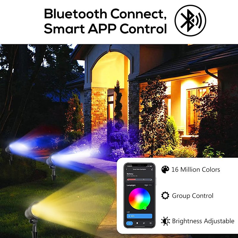 OEM ODM 12W RGBW Changing LED Garden Lights Low Voltage Smart Spotlight Bluetooth Control Aluminum Body IP65 DC Power Supply