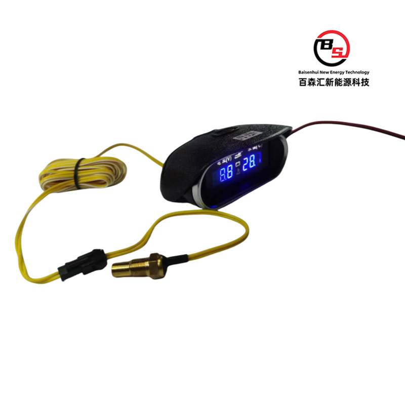 2-In-1 Horizontal Sunshade Waterproof Lcd Digital Display Water Temperature Voltmeter Strap Water Pipe Connector for Small Cars