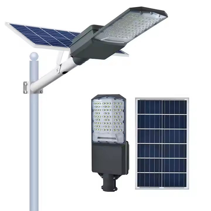 Manufacturer Free Design 100w 200w Aluminum IP65 Waterproof Outdoor Split Street Lamp All in Two Led Solar Street Light