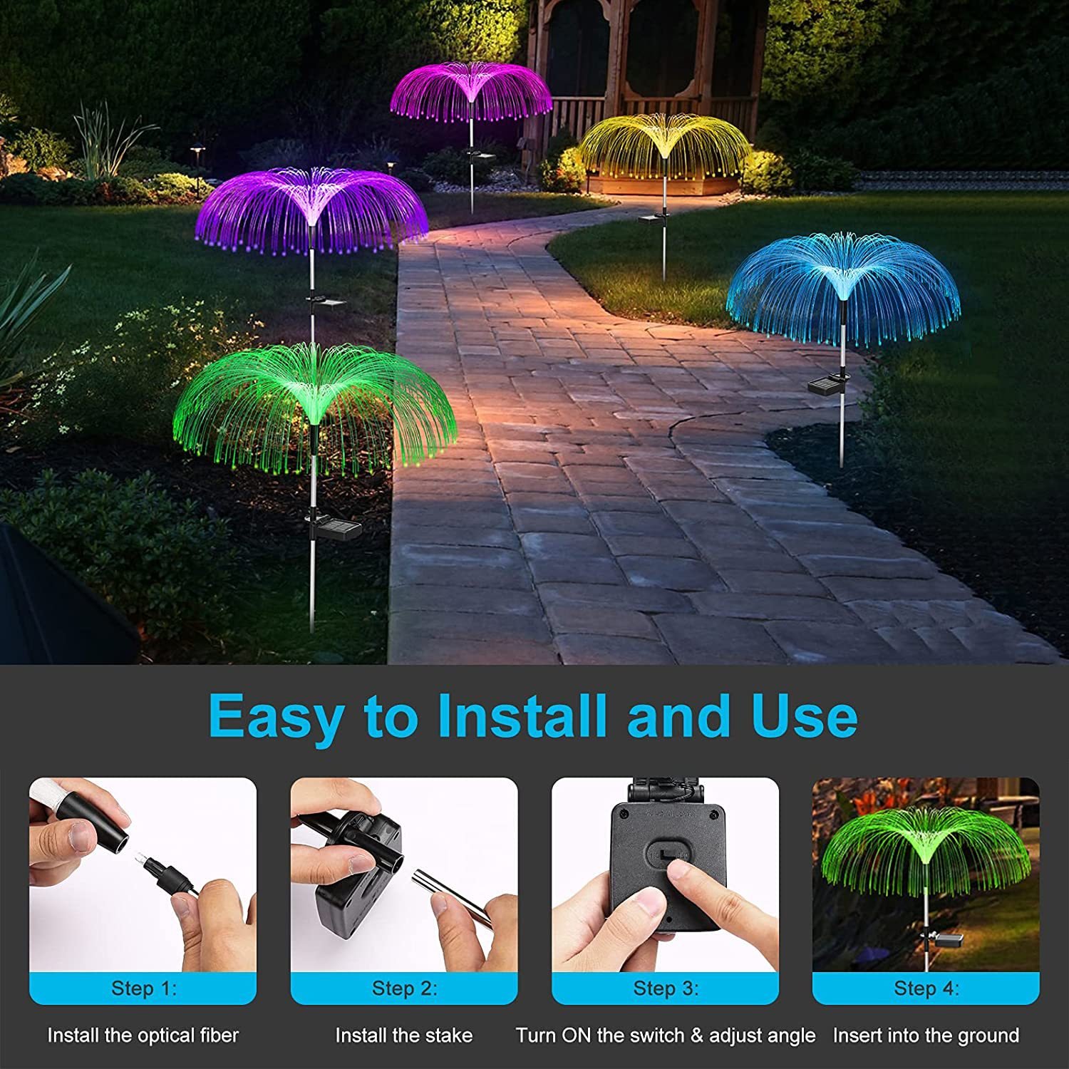 Outdoor Waterproof Solar Flower Lights for Pathwayway Lawn Party Wedding Decor RGB Color Changing Solar Jellyfish Stake Lamp