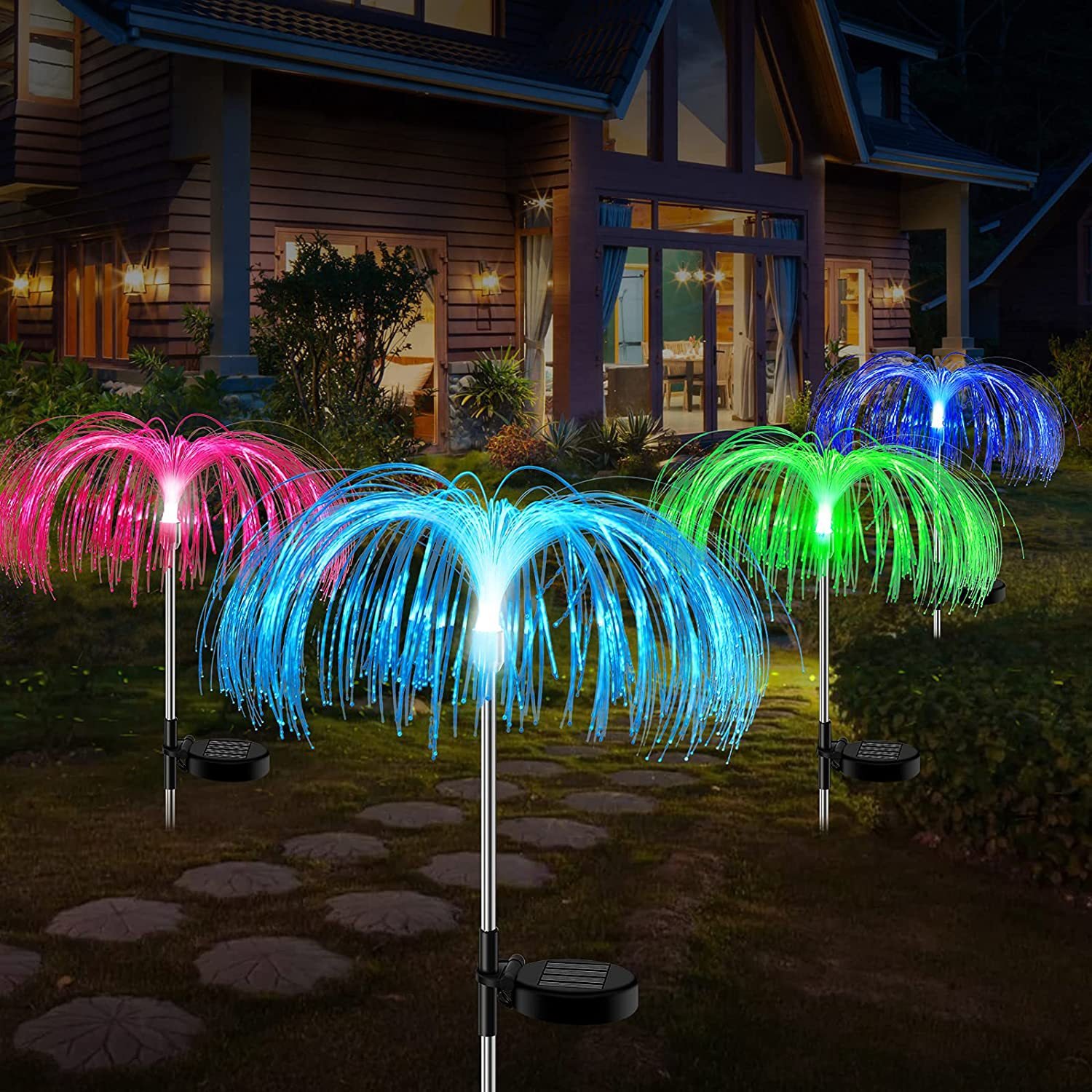 Outdoor Waterproof Solar Flower Lights for Pathwayway Lawn Party Wedding Decor RGB Color Changing Solar Jellyfish Stake Lamp