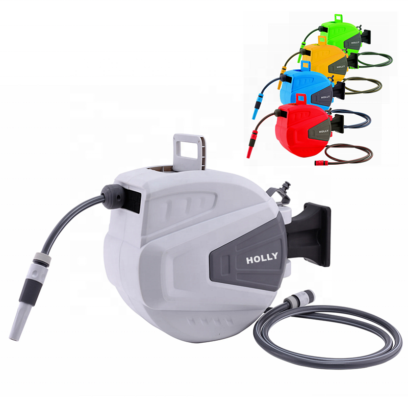 Newest Product Garden Tool 15M Water Hose Reel & Cart Auto High Pressure Plastic Industrial Wash 180 Swivel Wall Mount Hose Reel