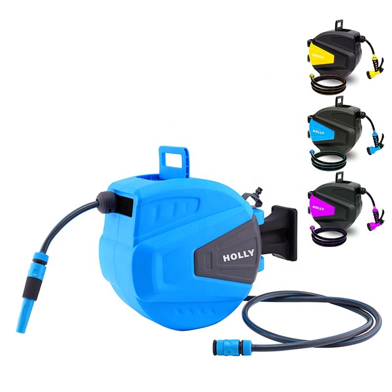 Newest Product Garden Tool 15M Water Hose Reel & Cart Auto High Pressure Plastic Industrial Wash 180 Swivel Wall Mount Hose Reel