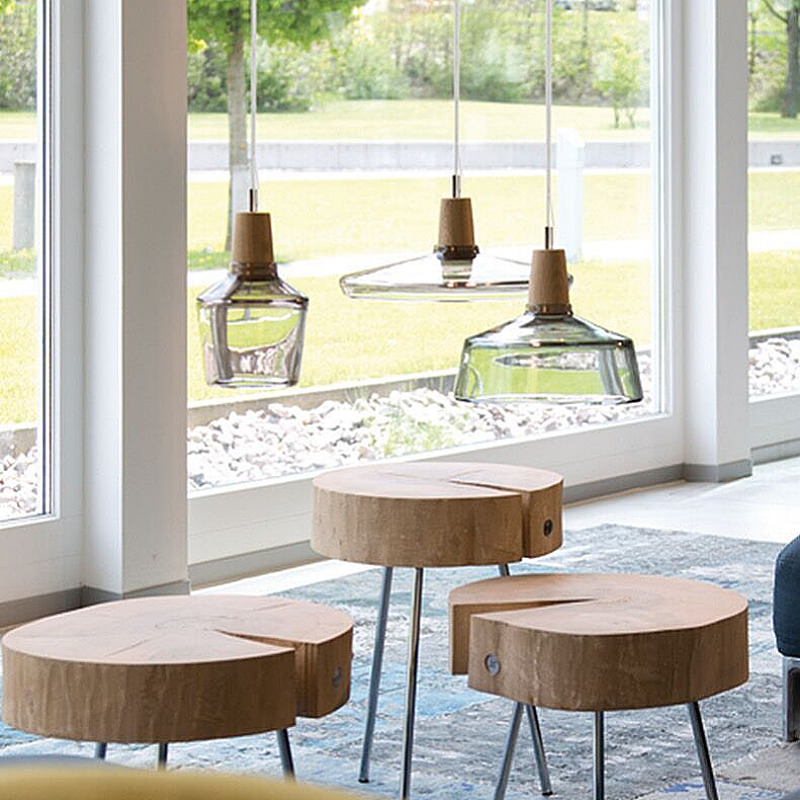 Nordic Restaurant Glass Pendant Light Modern Simple Cognac Smoke Solid Wood Decorative Hanging Lamps Led Dinning Room Lighting