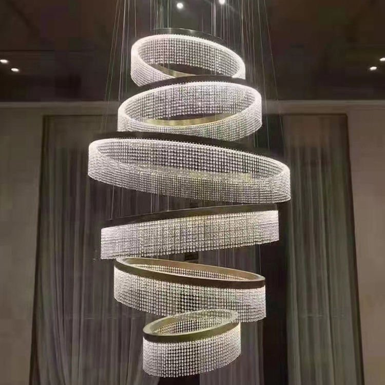 Nordic Style Indoor Decoration Hotel Lobby Duplex Staircase Villa Crystal LED Ring Luxury Chandelier Light