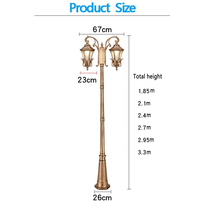 Factory Customized High Standard 2m, 3m, 4m Decorative Aluminum Retro Garden Lamp Small Road Lights, Antique Landscape Lighting