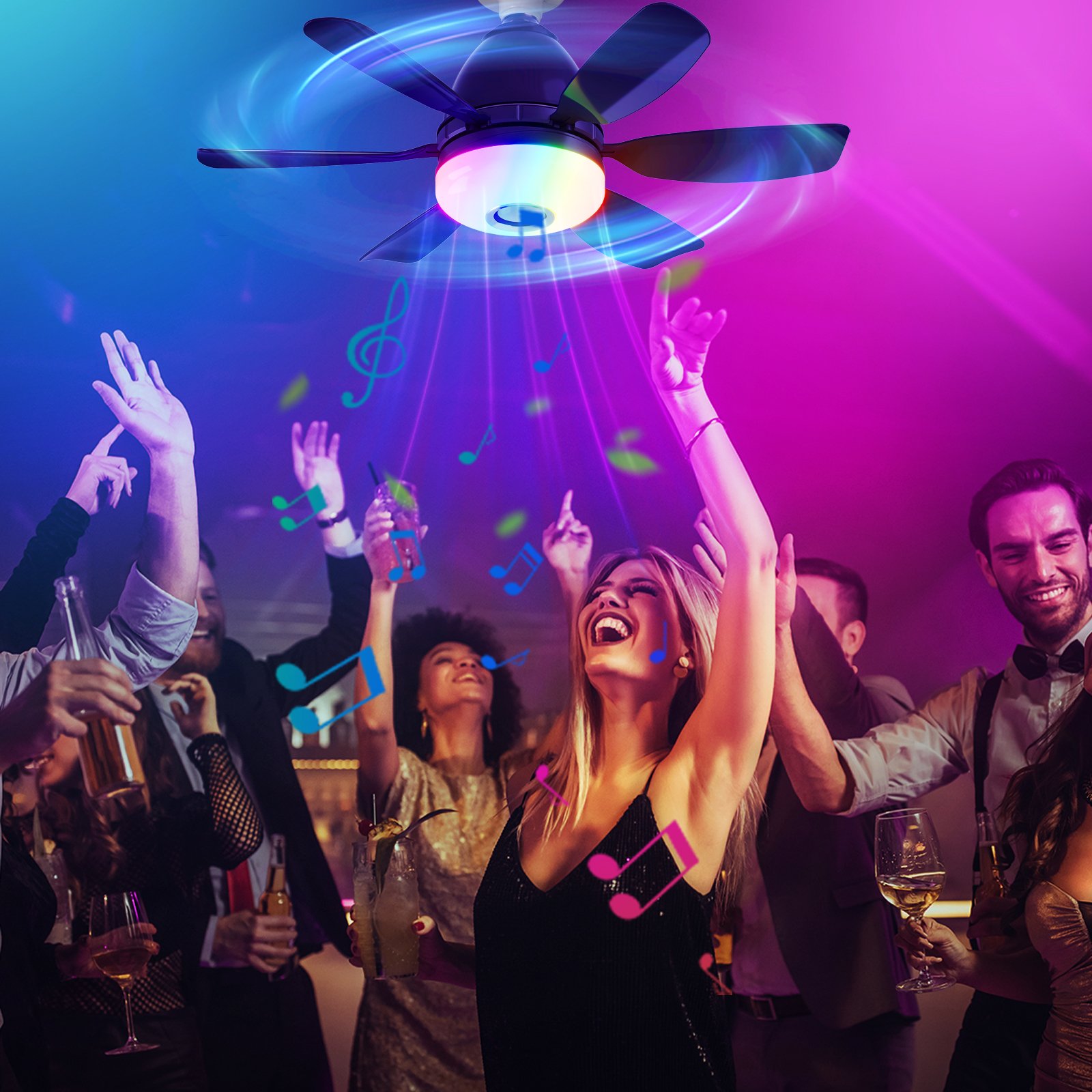 Led Fan Lights Smart Home Light Intelligent Dimming Bluetooth RGB Music Lights Fan 2 Packs Remote Control Modern LED Ceiling Fan