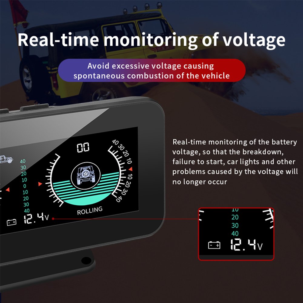 ELING Digital Inclinometer Clinometer Car Head up Display Angle Slope Meter With Volt Monitoring for Off-Road Vehicles for Auto