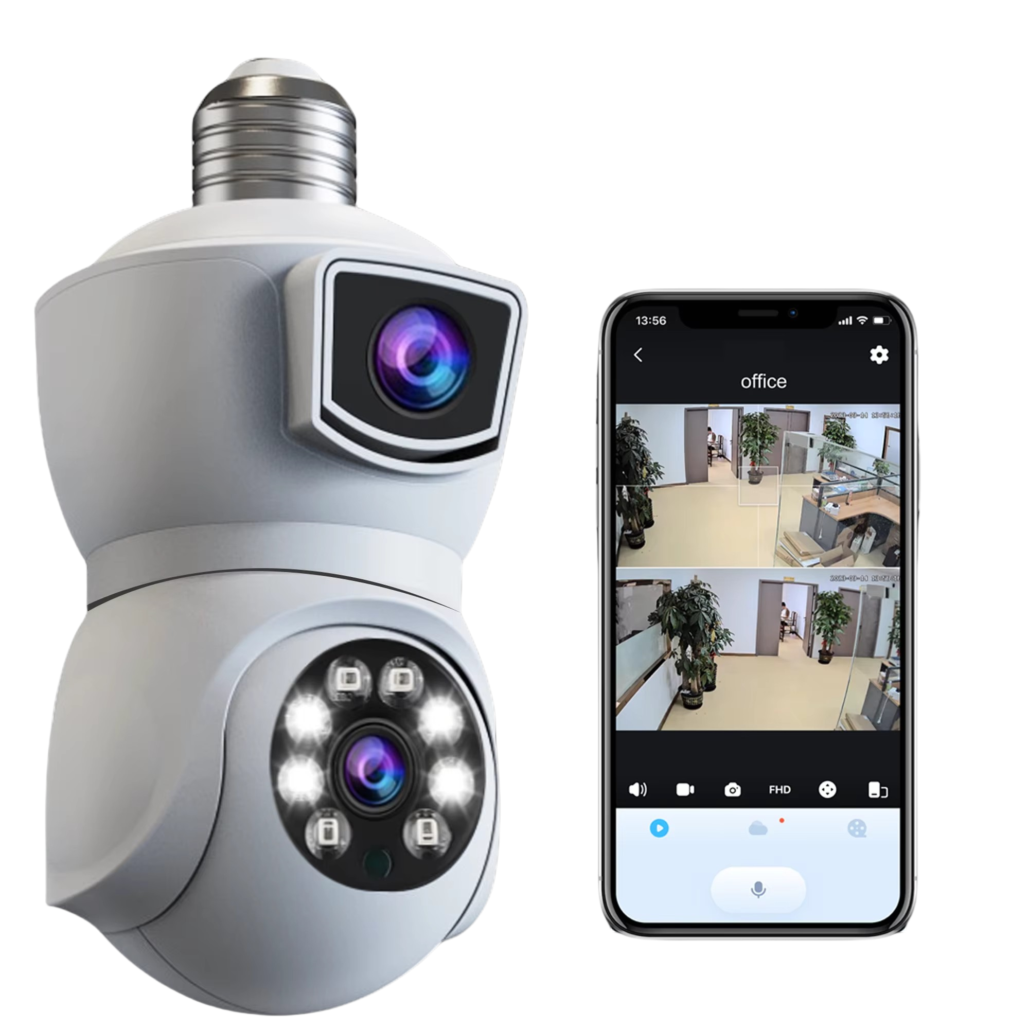 E9 Wireless Wifi Light Bulb Ptz Cameras Dual Lens Auto Tracking Two Way Audio Color Night Vision Outdoor Security Camera