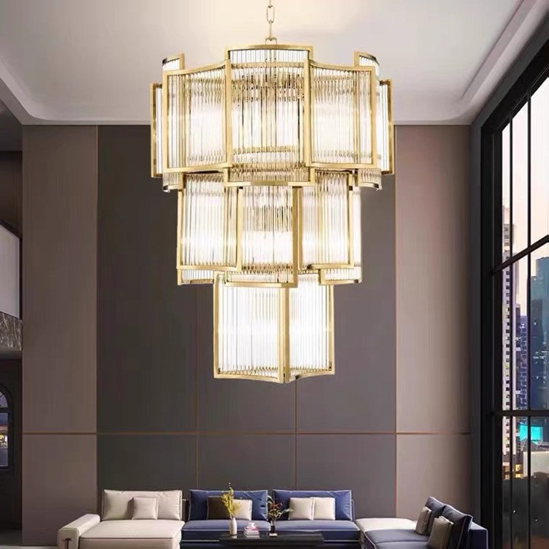 Modern Luxury Decorative Villa Building Living Room Clear Glass Chandelier Pendant Light