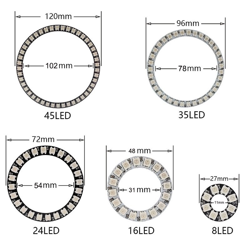 OEM RGBIC WS2812 Ring LED WS2812 8 16 24 35 45 128 LEDs Circle Pixel Light Black White PCB Board DIY 5V WS2812B LED Ring