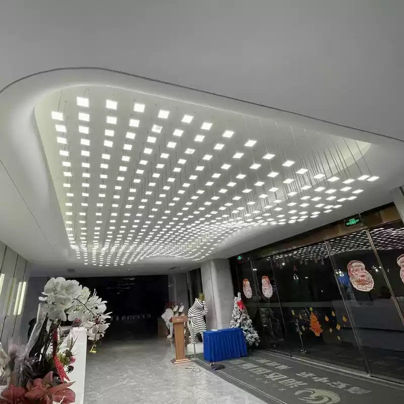 Business Gym Ceiling Pendant Light Customize Decoration square Black Box Ceiling Lamp with DMX RGB Dimmer Lamp