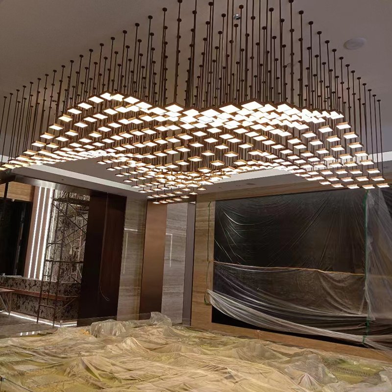 Business Gym Ceiling Pendant Light Customize Decoration square Black Box Ceiling Lamp with DMX RGB Dimmer Lamp