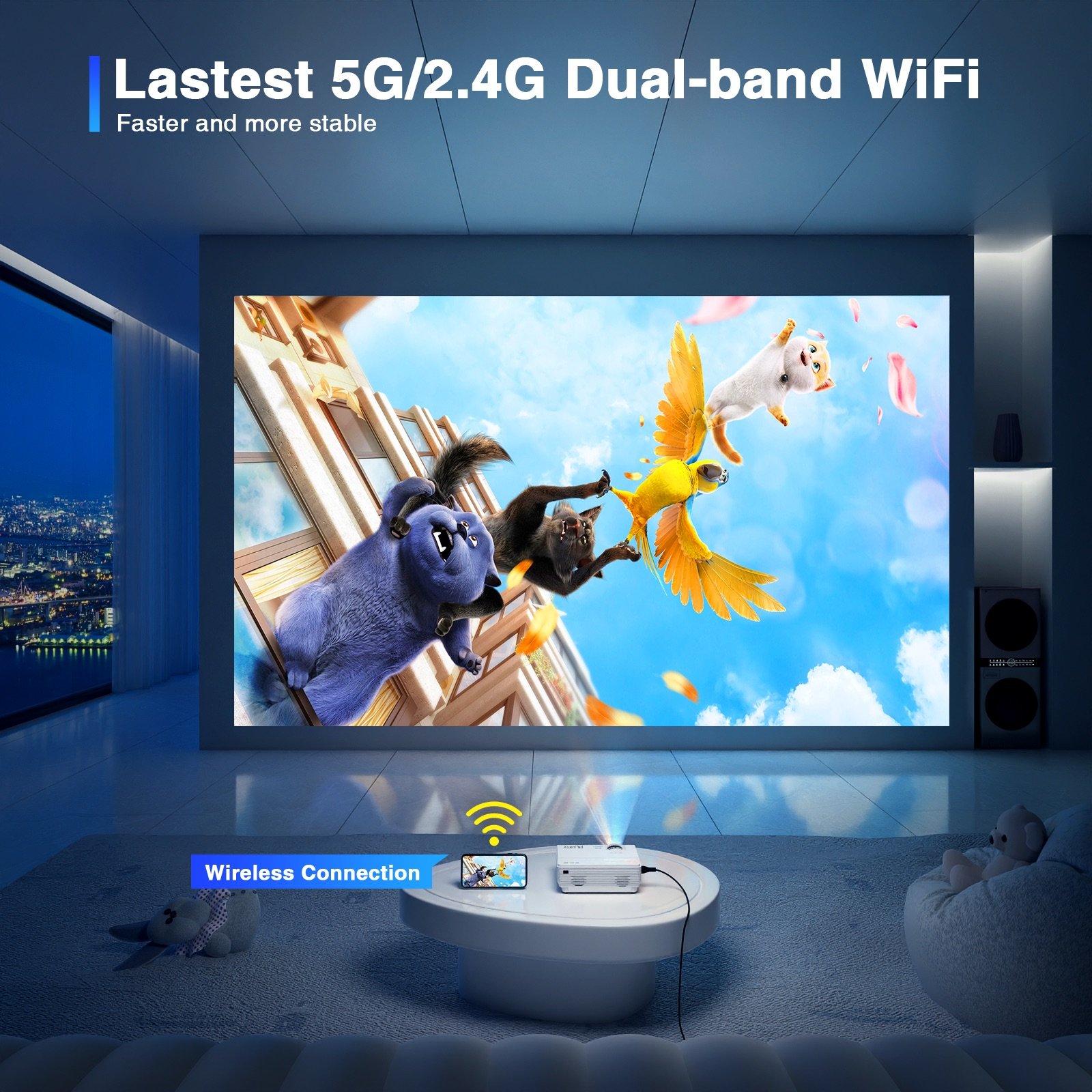 Portable 4K HD Projector for Home and Education Auto Focus Wireless Android 11 Home Theater with Conference Features