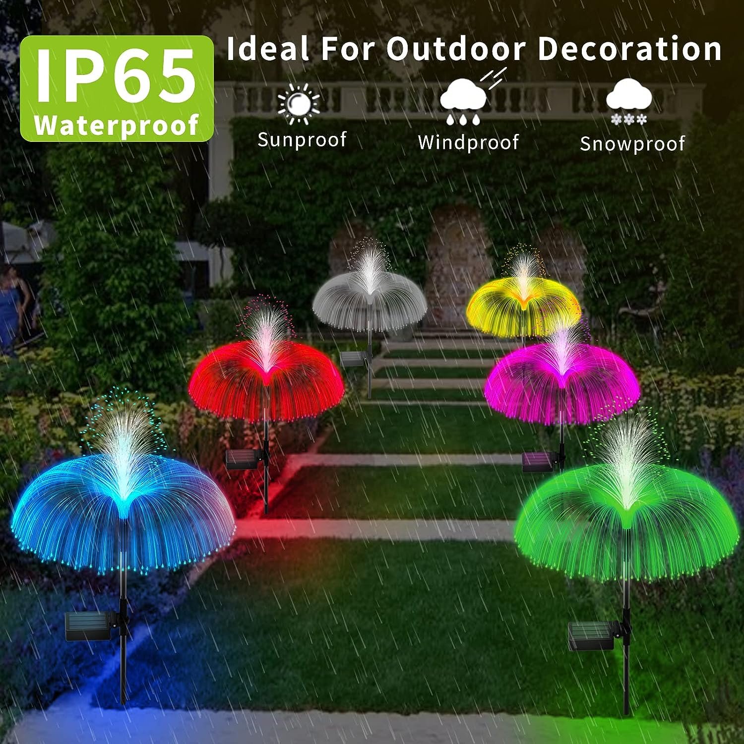 2024 New Solar Light Garden Decorative Flowers Waterproof Lights Jellyfish Colorful LED Powered Landscape for Patio Yard Outdoor