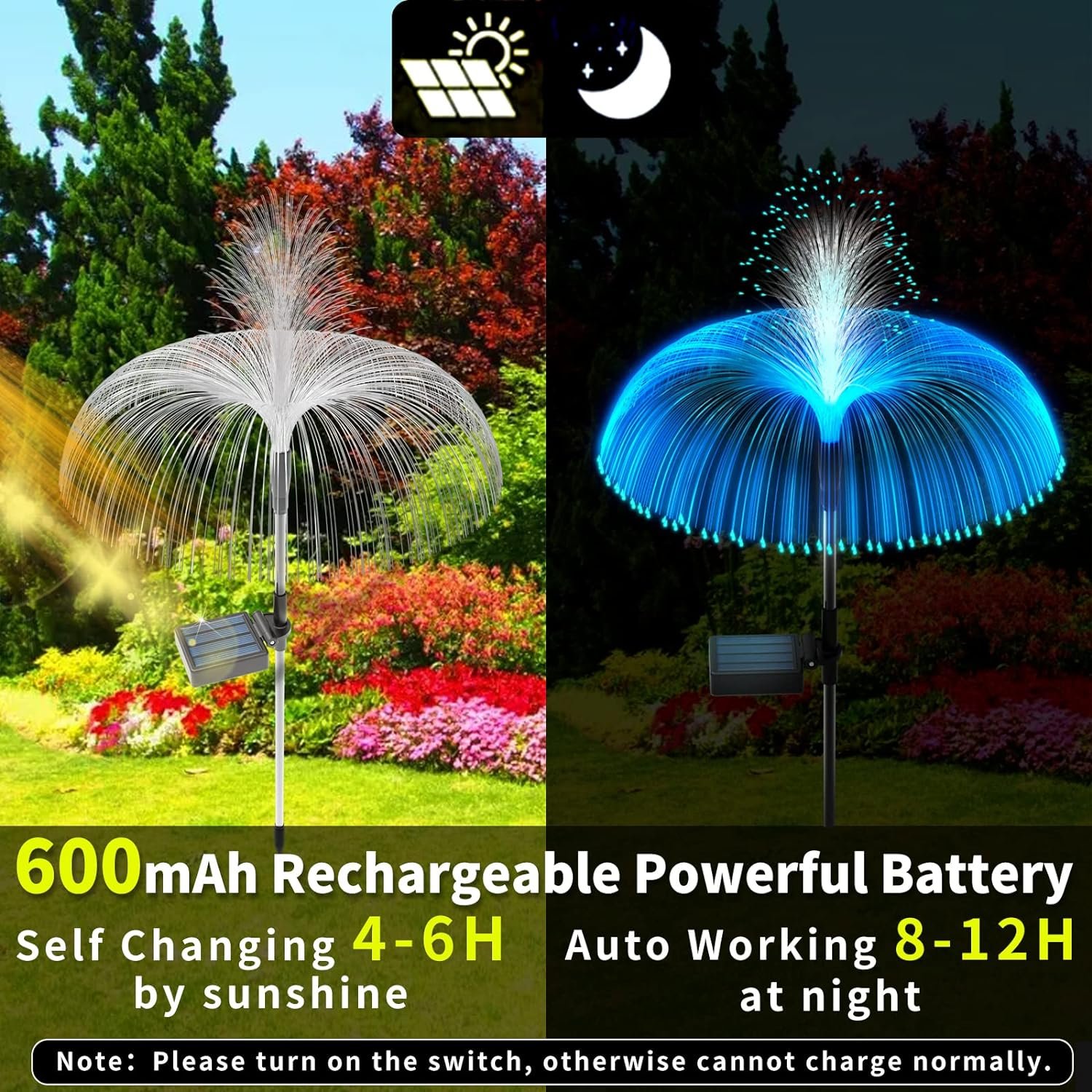 2024 New Solar Light Garden Decorative Flowers Waterproof Lights Jellyfish Colorful LED Powered Landscape for Patio Yard Outdoor