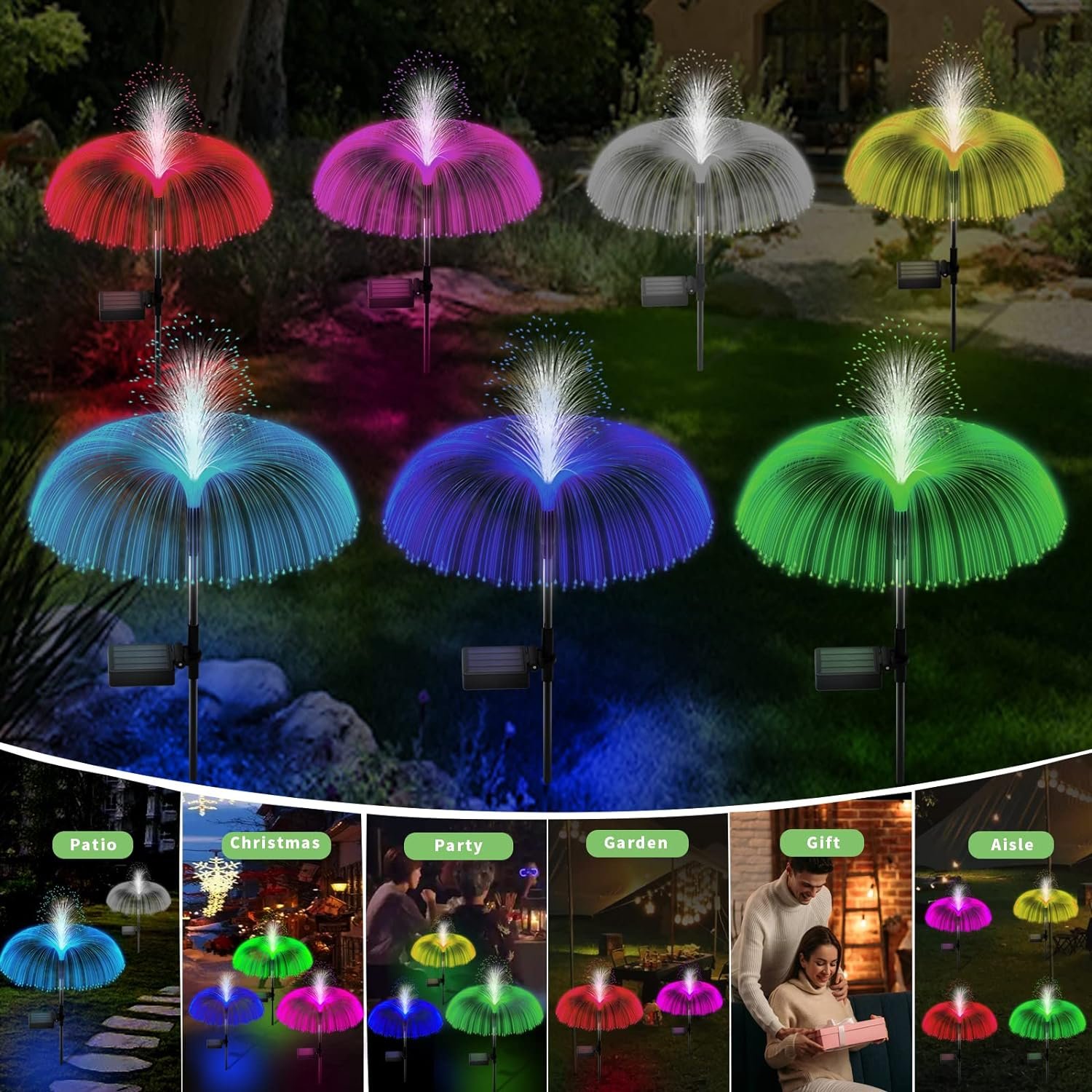 2024 New Solar Light Garden Decorative Flowers Waterproof Lights Jellyfish Colorful LED Powered Landscape for Patio Yard Outdoor