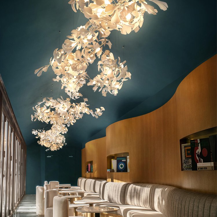 Custom Flower Ginkgo Leaf Ceramics Floral Hotel Villa Living Room Dining Room Chandelier Ceiling Luxury Pendant Light