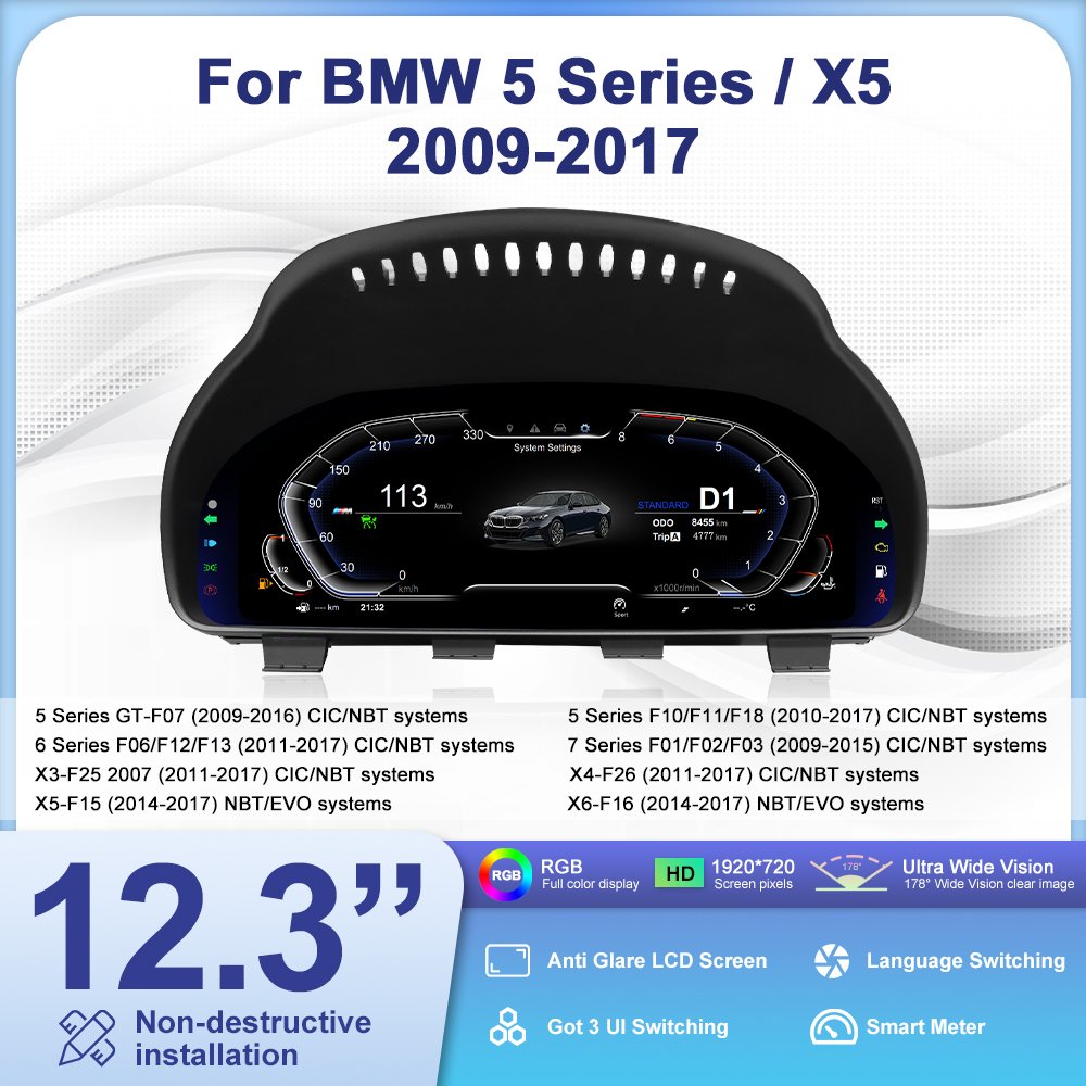 Navihua for BMW 5/6/7 Series X3 X4 X5 Car Upgrade LCD Dashboard Auto Speedometer Virtual Cockpit Linux System Digital Cluster