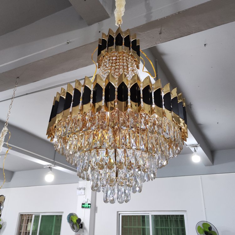 Black Gold Luxury K9 Crystal Chandelier Modern LED Indoor Pendant Light for Living Room Large Long Home Decor