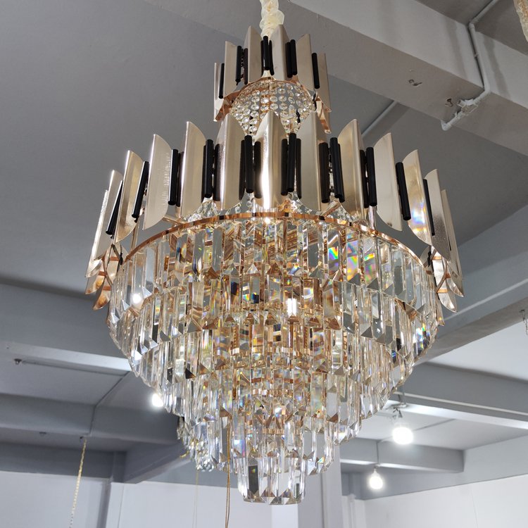 Black Gold Luxury K9 Crystal Chandelier Modern LED Indoor Pendant Light for Living Room Large Long Home Decor