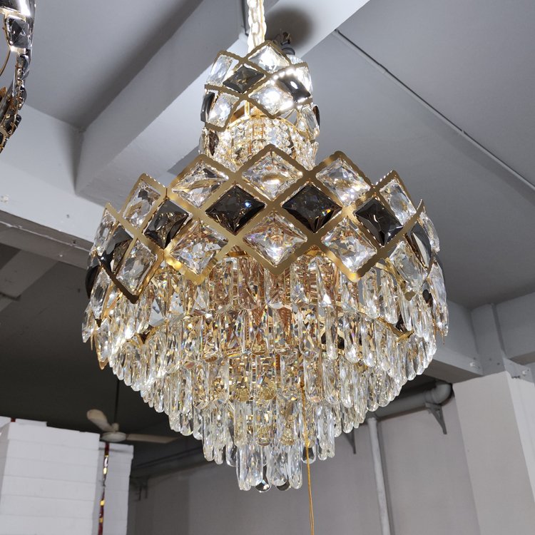 Black Gold Luxury K9 Crystal Chandelier Modern LED Indoor Pendant Light for Living Room Large Long Home Decor