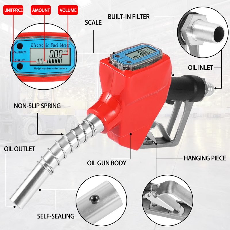 3/4 Inch Nozzle Fuel Dispenser Plastic Automatic Digital Fuels Nozzle Dispenser Pump Refuelling Gun With Flow Meter Auto Stop