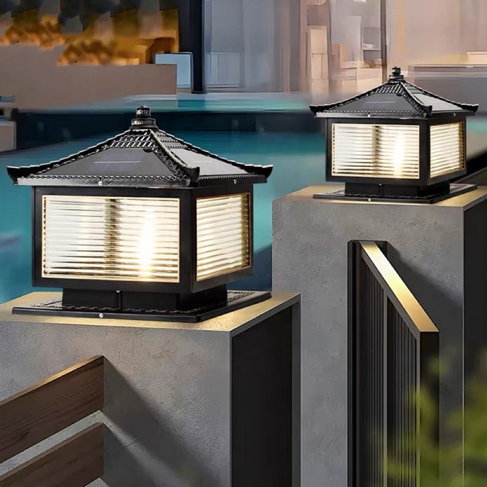 Solar Column Fence Light Outdoor Modern Style Front Door 3000K 6500K Solar Column Light Solar Courtyard Light