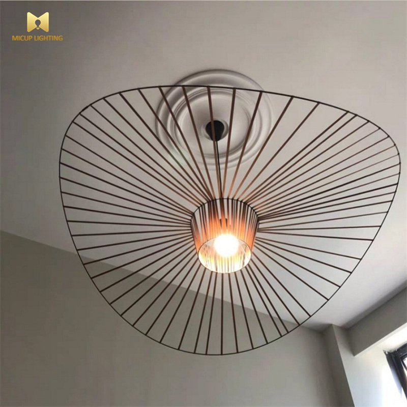 Designer Modern Simple French Straw Hat Lamp Large Living Room Hat Lamp Nordic Dining Room Straw Hat Chandelier