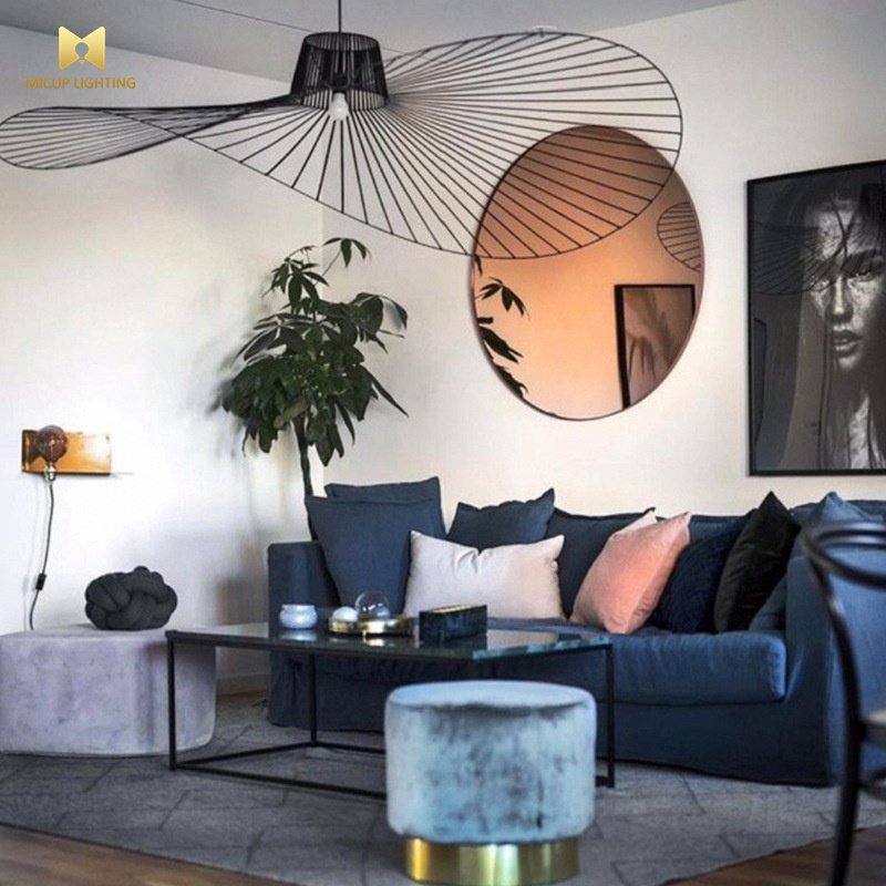 Designer Modern Simple French Straw Hat Lamp Large Living Room Hat Lamp Nordic Dining Room Straw Hat Chandelier