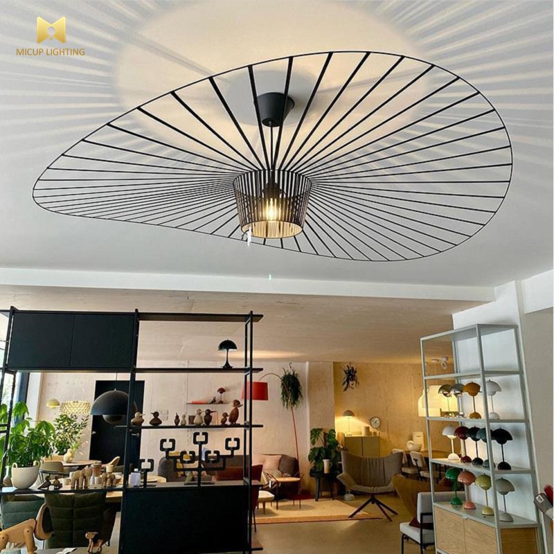 Designer Modern Simple French Straw Hat Lamp Large Living Room Hat Lamp Nordic Dining Room Straw Hat Chandelier