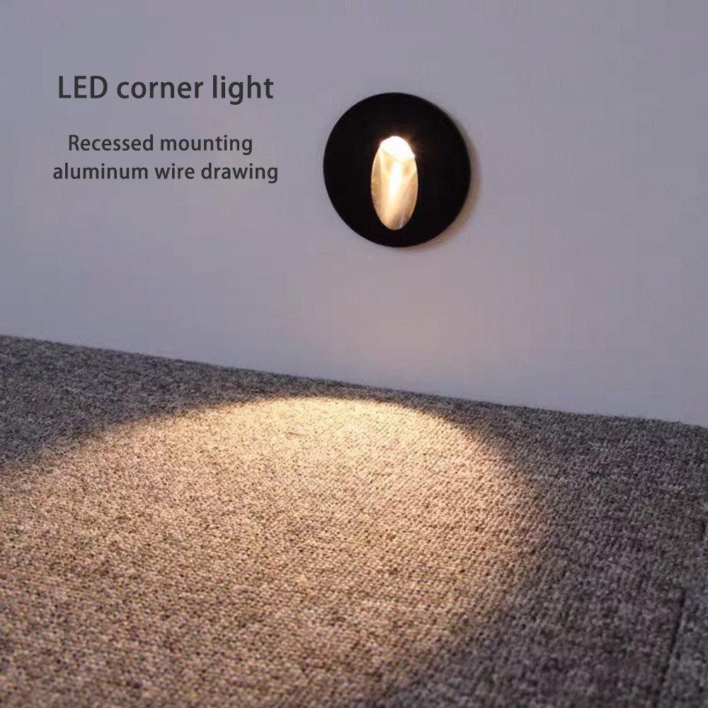 LED Corner Light Round square Stair Step Recessed Interior Bedroom Bathroom Corridor Aisle Corner Step Light