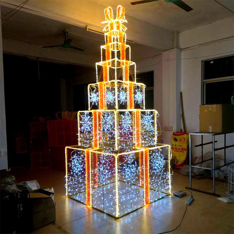 Commercial Display Decoration Giant Gift Large Outdoor Street Christmas 2D 3D LED Gift Box Pattern Lights