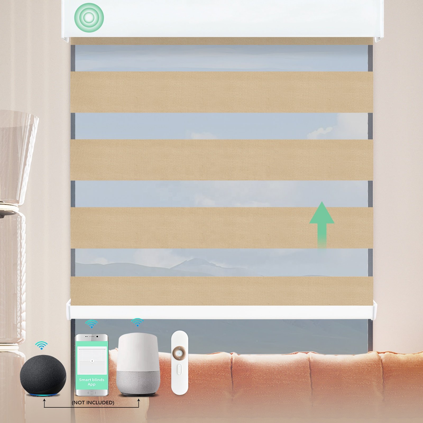 Wireless Smart Remote Control Tuya Zigbee Wifi Automatic Powered Dual Layer Light Filtering Motorized Zebra Blinds