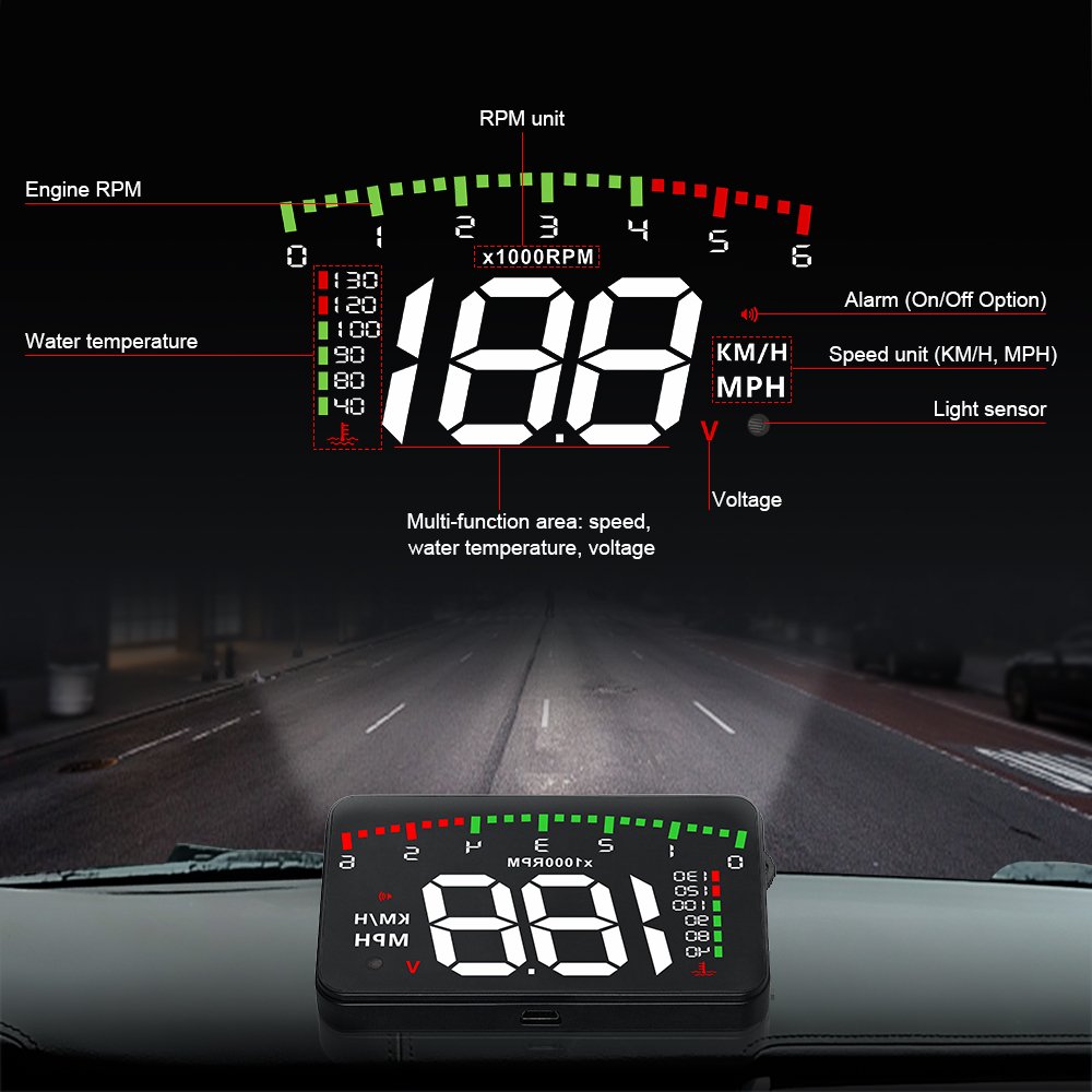 HUD A900 Universal OBD2 Compact Gauge A900 Smart Meter Displays Driving Data on the Front Windscreen HD Projector Speedometer