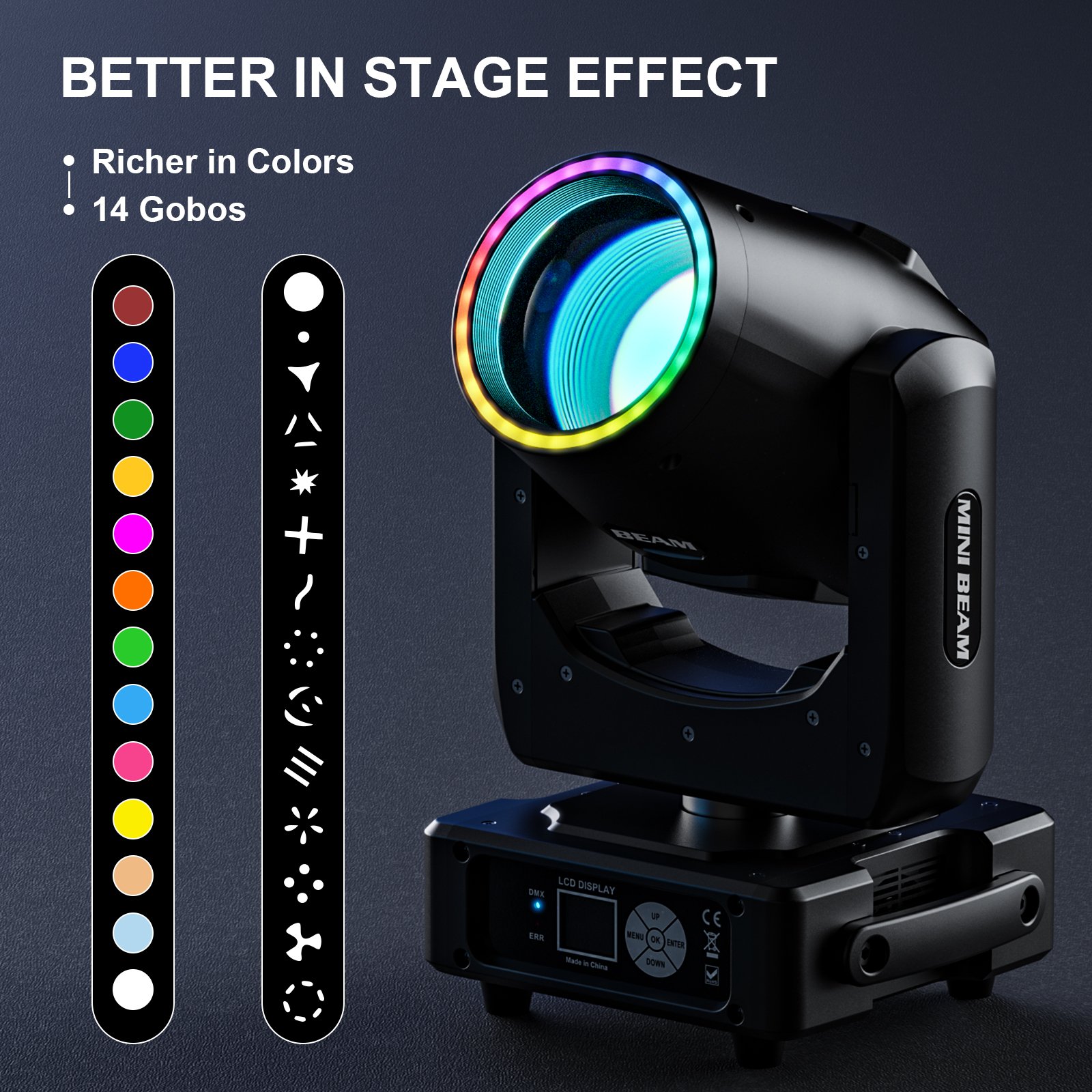Mini 230W 15 Gobo Zoom Moving Head Lights for Stage Disco DJ Mobile Colorful Fogging Beam Lighting