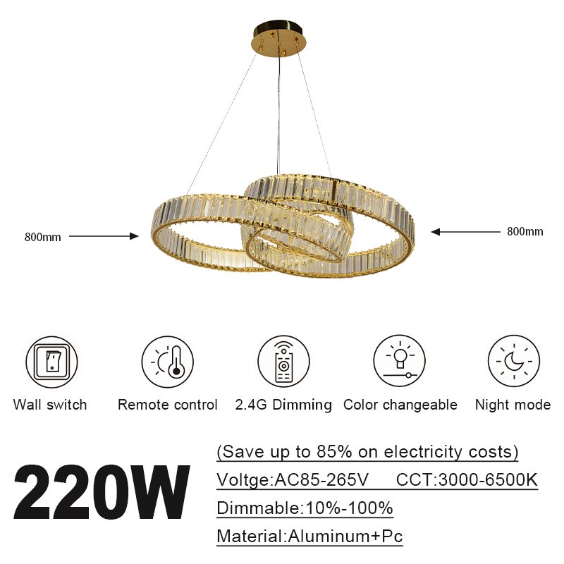 Modern Led Living Room Circle Crystal Pendant Lighting Hotel Villa New Design Ring Round Chandelier