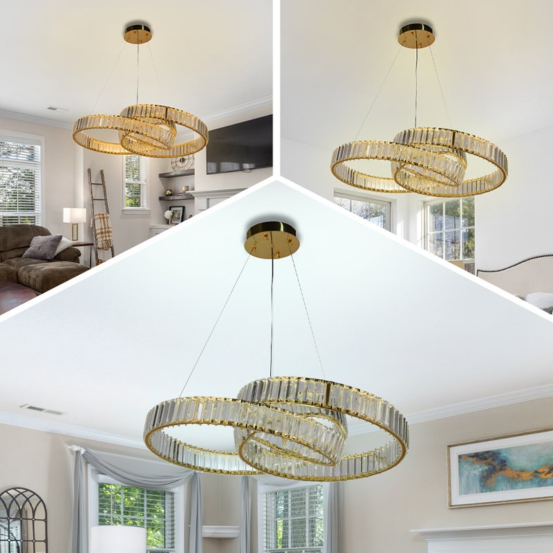 Modern Led Living Room Circle Crystal Pendant Lighting Hotel Villa New Design Ring Round Chandelier