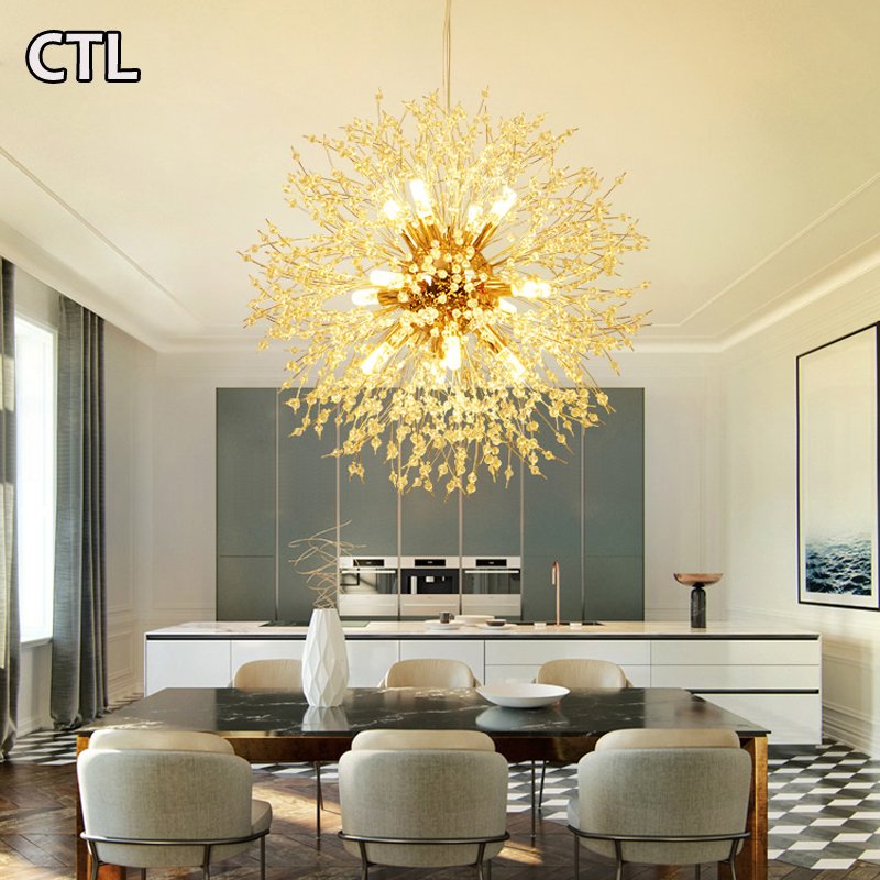Kitchen Round Metal Gold Pendant Light Decorative Hanging Lamp Living Room Large Modern Luxury K9 Crystal Chandelier