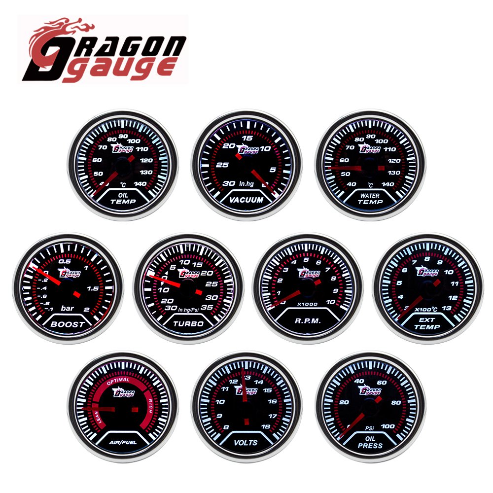 DRAGON GAUGE Convex Mirror 2 Inch 52mm Car Refit 7 Colors Universal 8~18 Voltmeter Volt Gauge White LED Auto Meter (6147T)