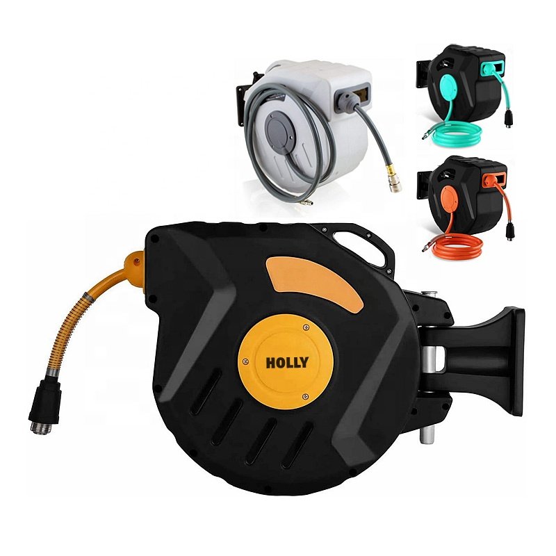 Automatic Compress Air Hose Drum 15 M + 1.5 M Pipe Reel 1/4 " Inch Connection Air Tool Wall Ceiling Hose Reel Rack Air Hose Reel