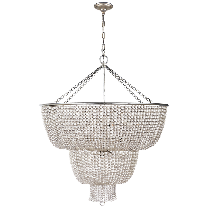 Antique Brass Two-Tier Chandelier in White Acrylic Glass Beads French Style Crystal Dinning Room Pendant Light for Wedding