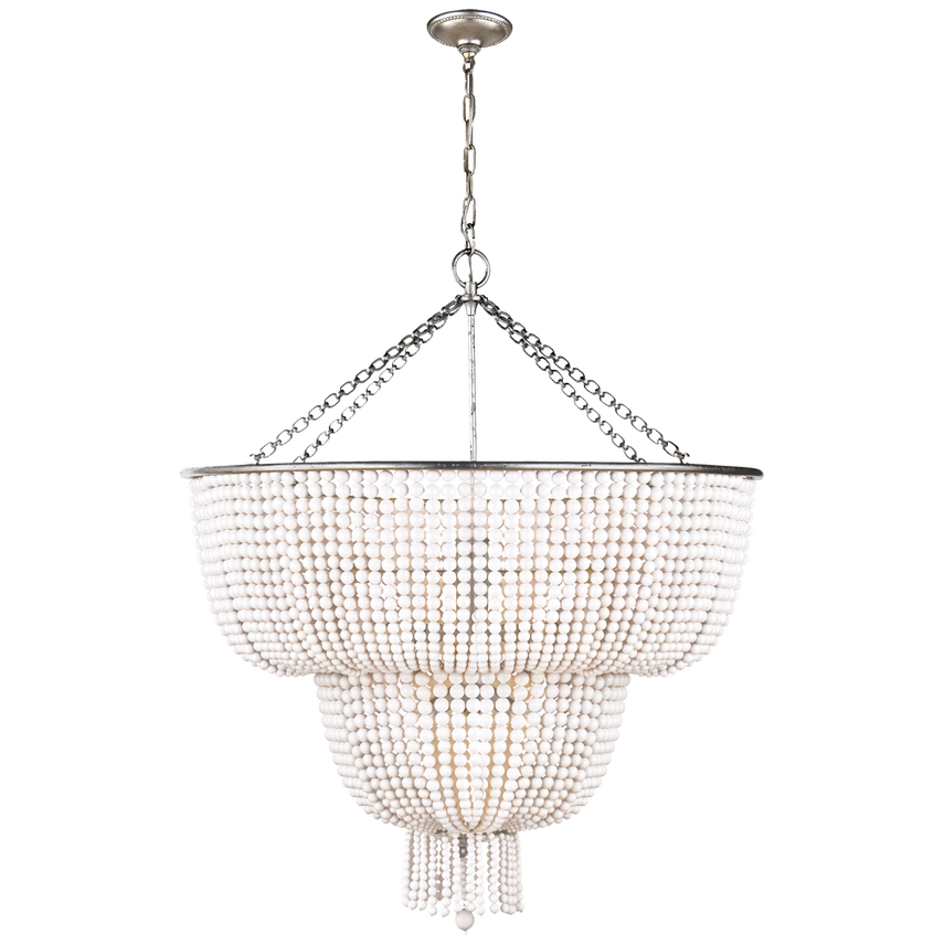 Antique Brass Two-Tier Chandelier in White Acrylic Glass Beads French Style Crystal Dinning Room Pendant Light for Wedding
