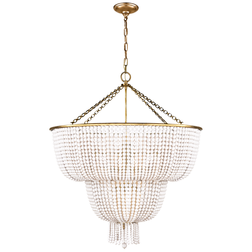 Antique Brass Two-Tier Chandelier in White Acrylic Glass Beads French Style Crystal Dinning Room Pendant Light for Wedding