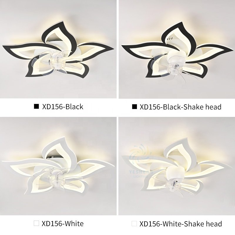 XD156 56cm Small Modern Bladeless Ceiling Fan with Led Light Remote Control Flush Mount Living Room Bedroom