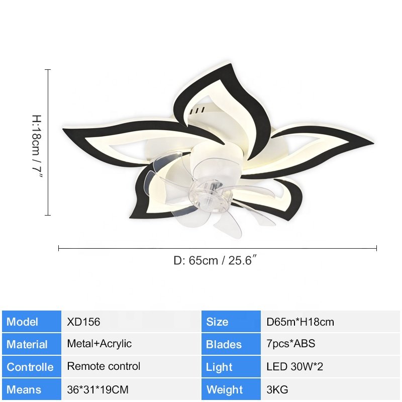 XD156 56cm Small Modern Bladeless Ceiling Fan with Led Light Remote Control Flush Mount Living Room Bedroom